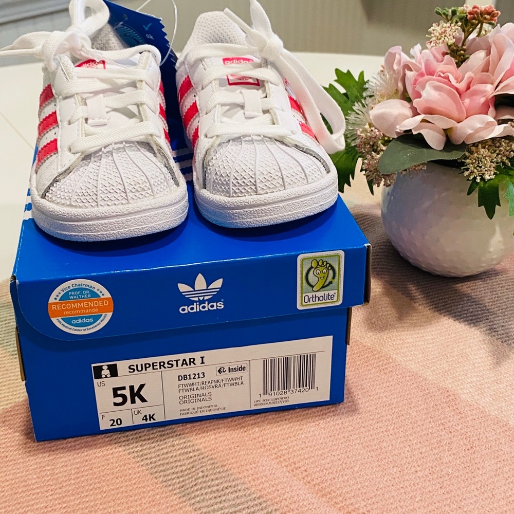 🎉6xHP🎉NEW Adidas Pink Superstar Baby Shoes White - Picture 5 of 8